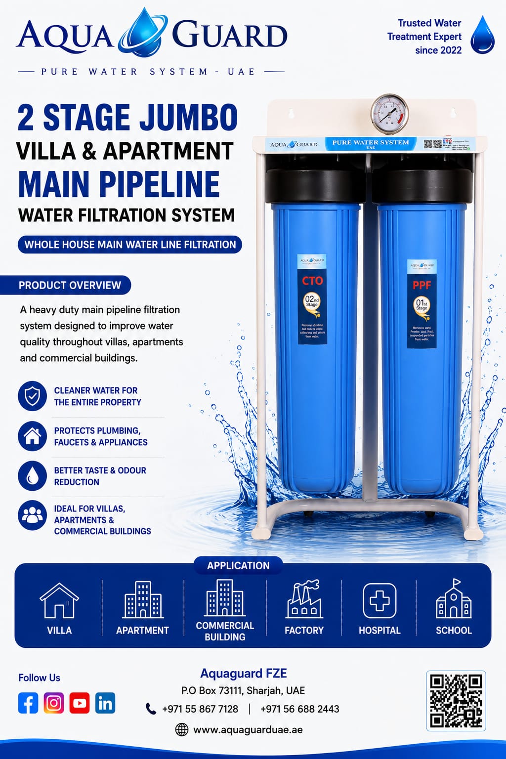 2 STAGE JUMBO VILLA & APARTMENT MAIN PIPELINE WATER FILTRATION SYSTEM
