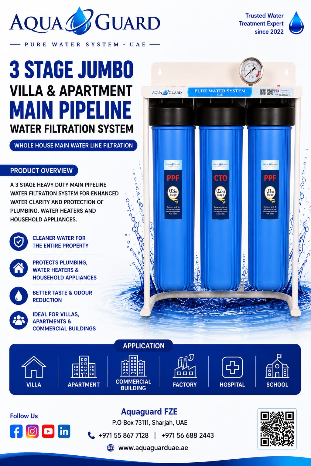 3 STAGE JUMBO VILLA & APARTMENT MAIN PIPELINE WATER FILTRATION SYSTEM
