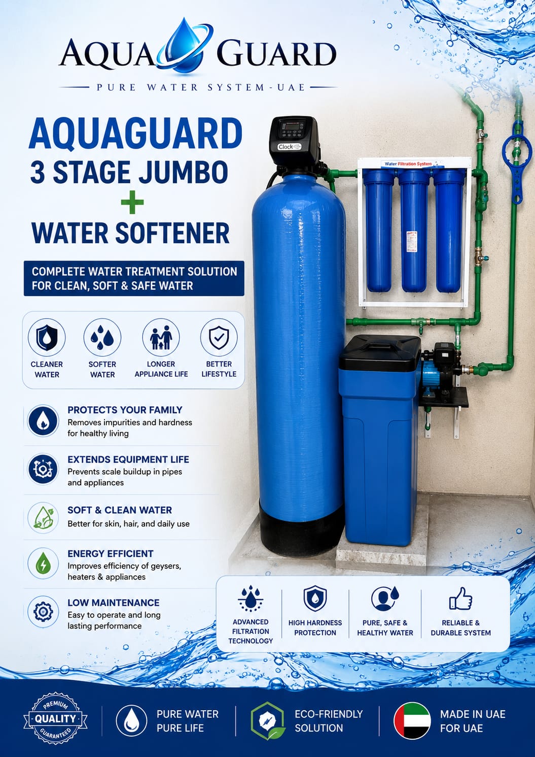 AQUAGUARD 3 STAGE JUMBO + WATER SOFTENER SYSTEM