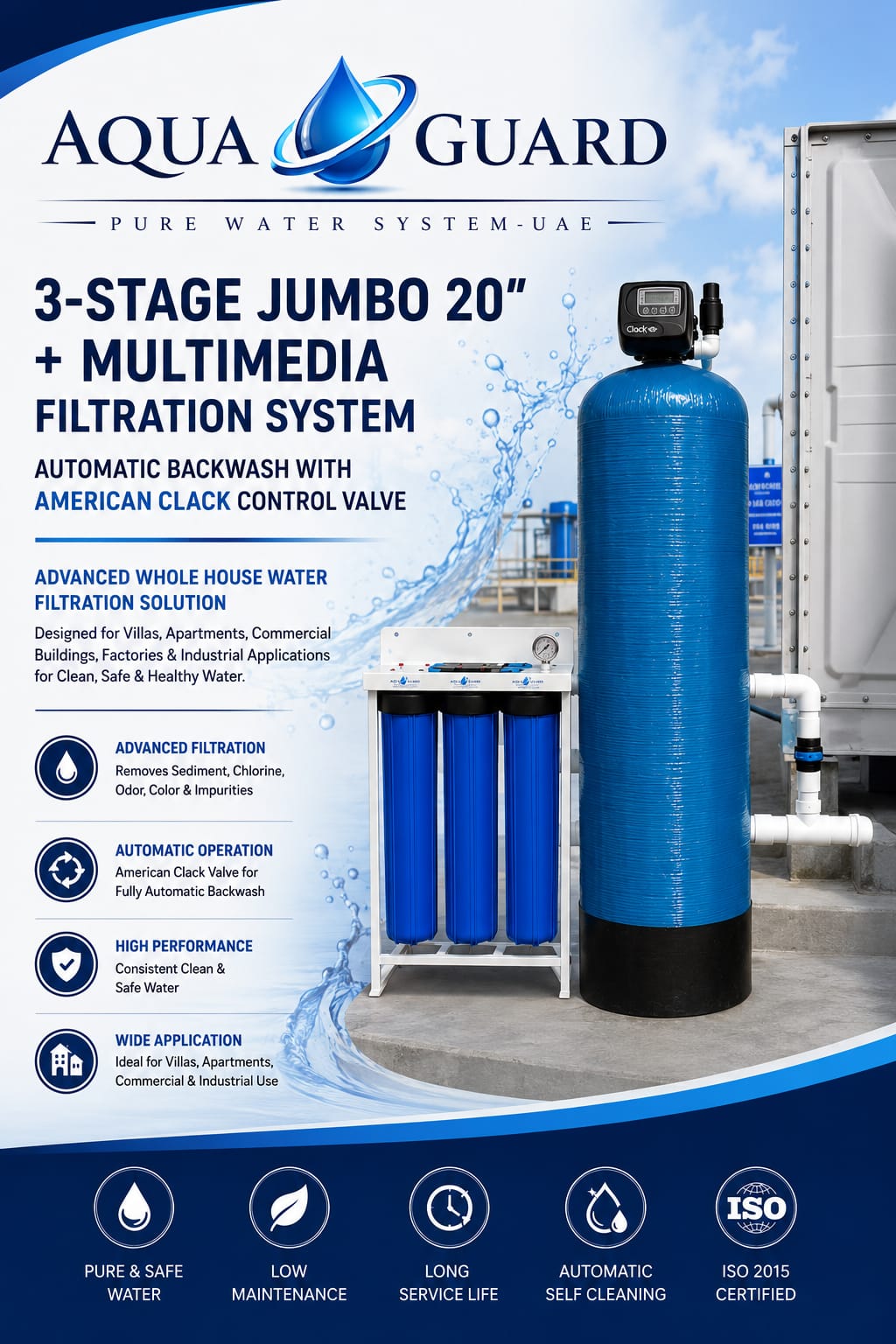 AQUAGUARD 3 STAGE JUMBO + MULTI MEDIA FILTRATION SYSTEM